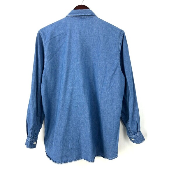 Cabin Creek Womens Button Up Shirt Long Sleeve Ruffle Chambray Sz L 1042E4 - Picture 7 of 10